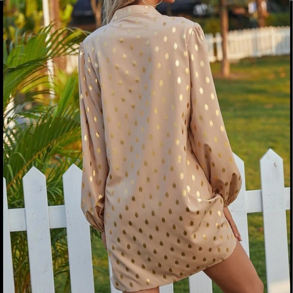 Notched neck gold dot party dress - Picture 2 of 12